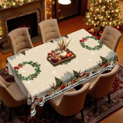 Christmas Tablecloth, Waterproof And Oil-Proof, Snowflake Reindeer Print, European Table Cloth, Decorative Cloth