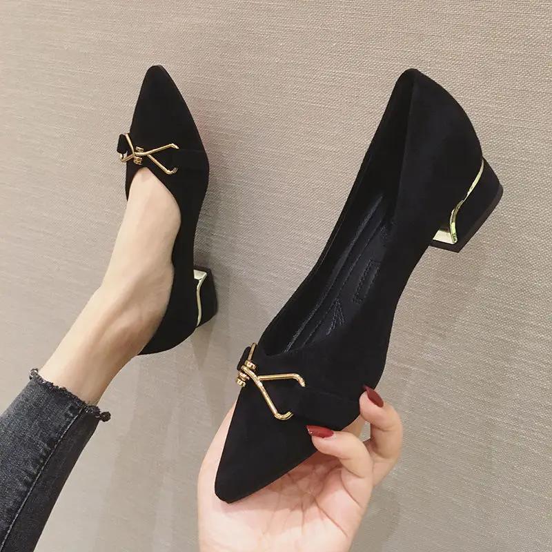 Fashion Office Women's Shoes Chunky Heels Block Heel Pointed Toe with Medium Ladies Pumps Y2k Luxury Brand Quick Delivery 39 Young Shoe