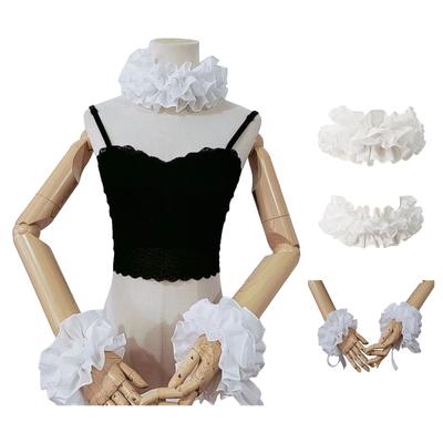 Viktorianische Renaissance-Kragen mit Rüschen, Handgelenkmanschetten, Vintage-Chiffon-Ständer, falscher Kragen, Choker, Kolonialkostüm
