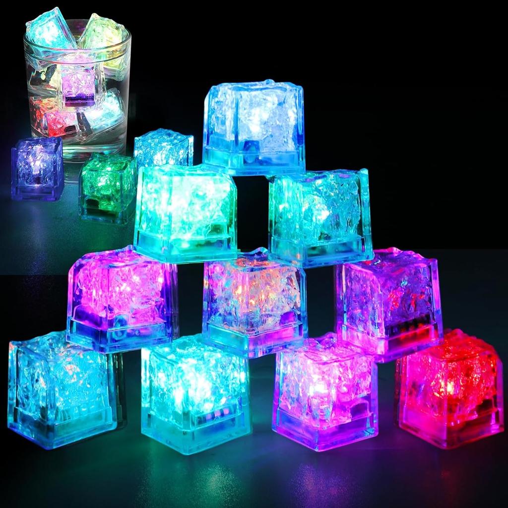 6/12Pcs Reusable Light Up Ice Cubes Glow in The Dark Ice Cubes for Drinks Waterproof Glowing Party Wedding Bars Decoration