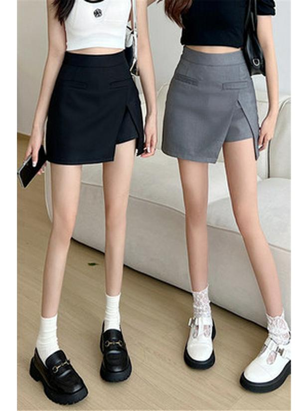 2024 Women's High Waist A-line Skirt with Irregular Slit & Built-in Shorts