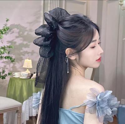 Forest-Inspired Mesh Bow Tassel Hair Clip - Elegant Headdress for Women