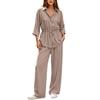 Women's Casual Two Piece Long Sleeve Collared Shirt and Pants Set