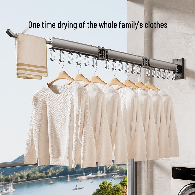 Wall-Mounted Retractable Folding Clothes Drying Rack for Indoor/Balcony Use