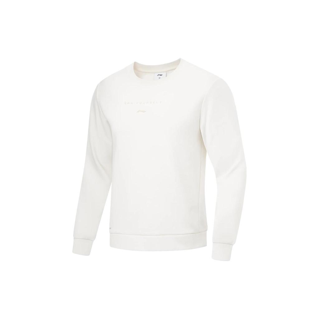 Li-Ning Fitness Series Solid Color Fleece Warm Pullover Long Sleeve Sweatshirt Men sweatshirt Off-White AWDT789-1