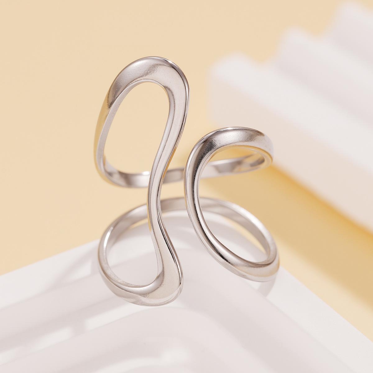 Minimalist Geometric Irregular Lines Open Stainless Steel Ring for Women