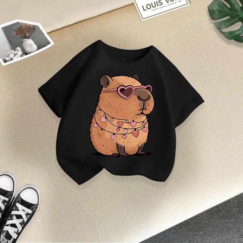 Nouveau T-shirt d'été mignon Animal Capybara Mode Imprimé pour Enfants Manches Courtes Mode Vêtements pour Enfants Purs