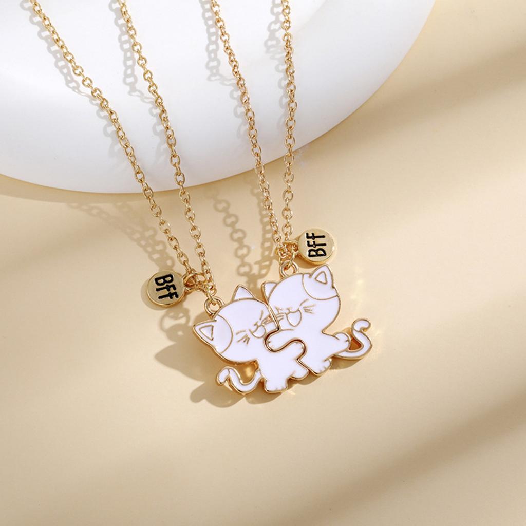 Pack of 2 Friendship Necklaces Cats Pendants Necklace Adjustable Chain Necklace Alloy Texture Neck Jewelry for Daily