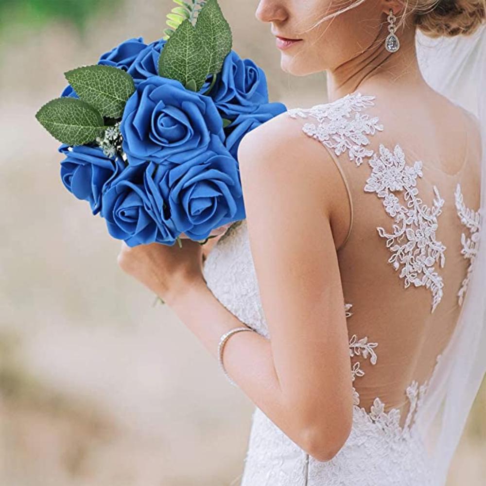 25Pcs Artificial Rose Foam Rose Fake Rose with Stem DIY Wedding Bouquet Bridal Shower Centerpiece Party Decoration Holiday Gift Floral Arrangements