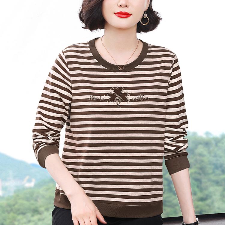 

Женские футболки весна-осень, свободные рубашки с длинными рукавами, 2 новых больших размера, полосатые топы с круглым вырезом, тренд 4XL темно-коричневого