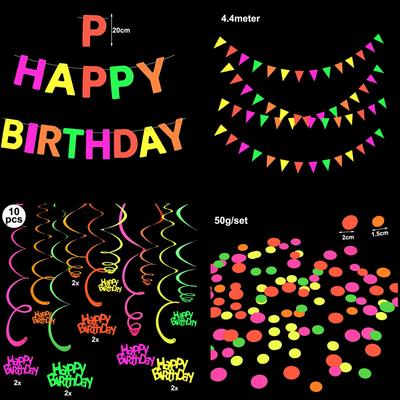 Neon Dekoration Leuchtet im UV Party Leuchtet Abend Accessoires Leuchtend Alles Gute zum Geburtstag Banner Schwarzlicht Hell Hängend