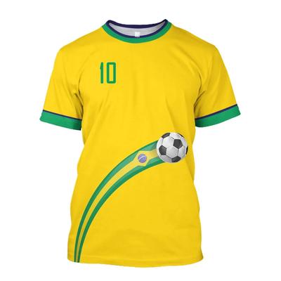 T-shirt de Football Style Brésilien Enfant 3D Col Rond Imprimé Drapeau Brésilien Mode Loisir Séchage Rapide Vêtements de Sport