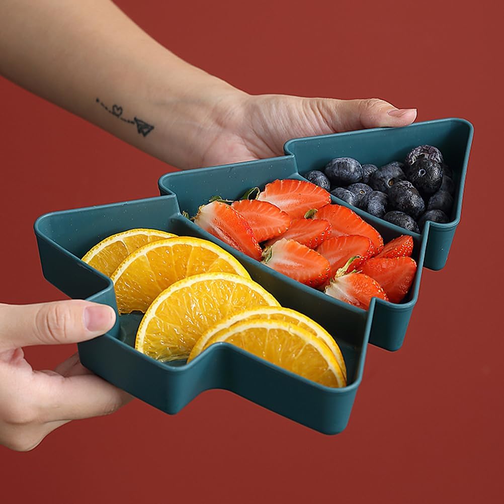 Amosfun Christmas Tree Snack Serving Tray 3 Grids Tree Shaped Plates for Dried Fruits Candy Nuts Treats Snack Christmas Party Favors 7 x 10 x 1.2