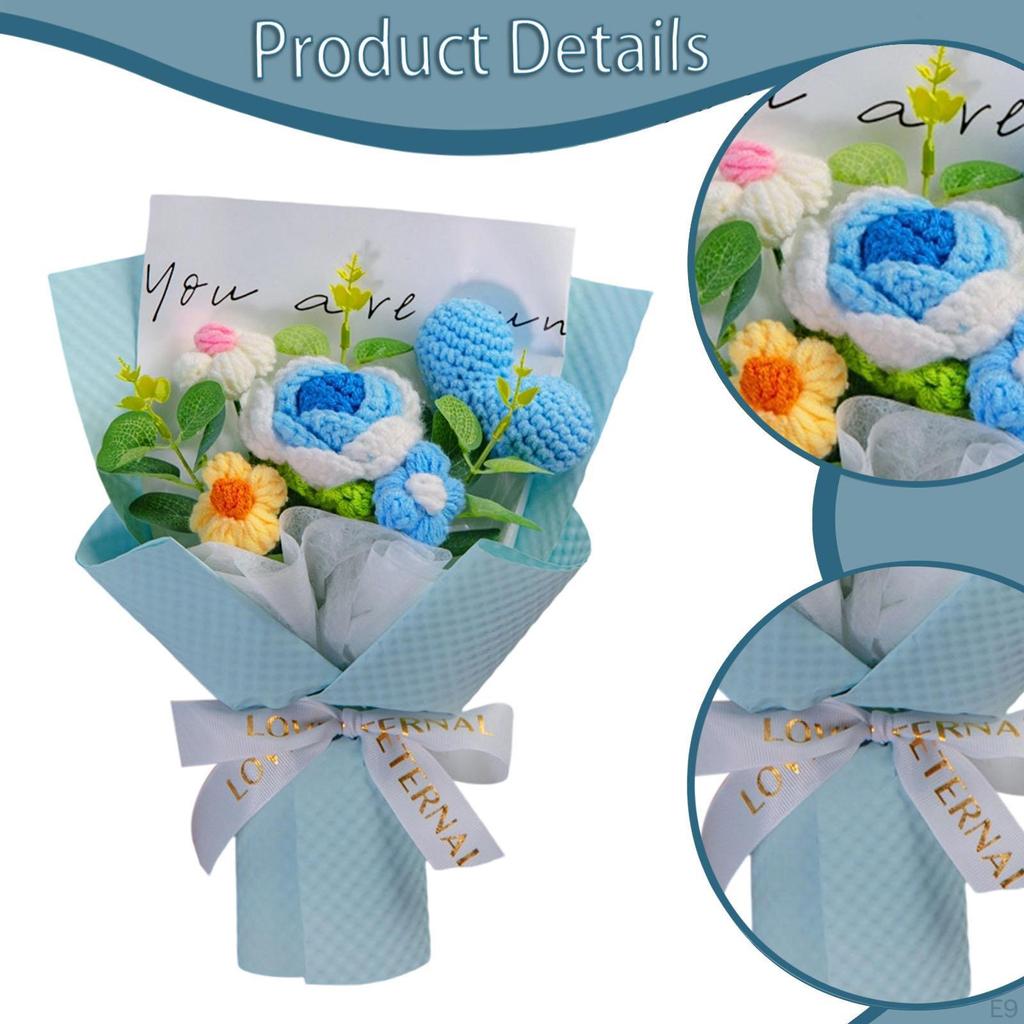 Completed Crochet Flower Bouquet Artificial Flowers Rose for Party Women's Day