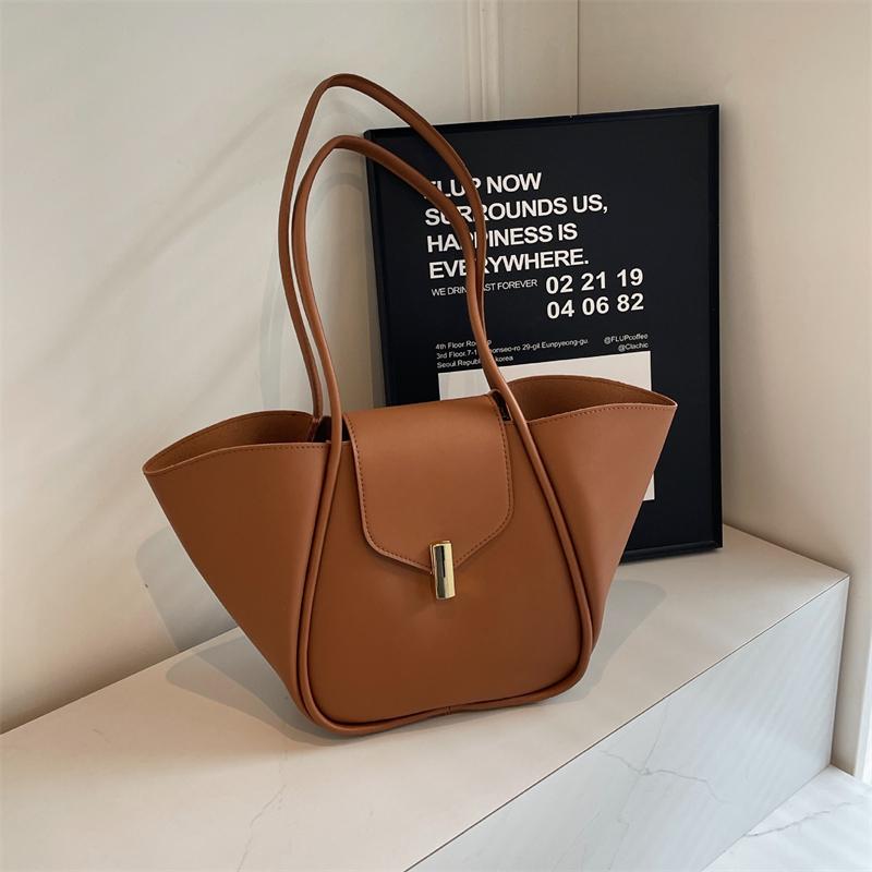 YogodlnsNew Ladies Tote Bag Basket Style Single Shoulder Commuter Bag Pure Color Versatile Handbag Soft PU Material Large Size