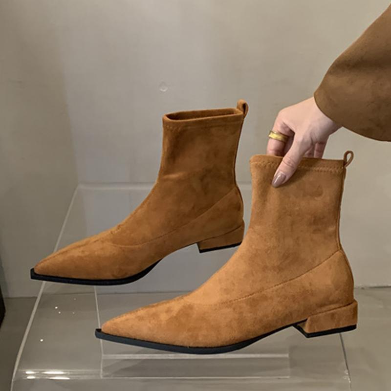 

Модные дизайнерские винтажные ботильоны Liyke для женщин на осень-зиму, с острым носком, на тонком квадратном каблуке, современная короткая обувь ботильоны женская 35 коричневый