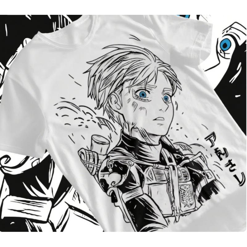Trend Summer 2025 Cosplay Neutral Armin T-shirt Attack On Titan SNK Horror Anime Eren Gift Black Shirt Soft Tee Anime Clothes