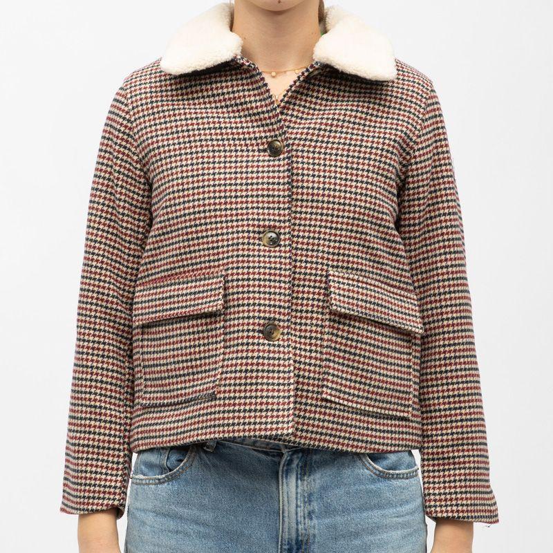 Beige Check Short Jacket with Nattie Collar Woman LA PETITE ETOILE