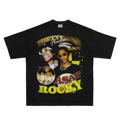 ASAP Rocky Rap Rocky Hip Hop T-Shirt American Rap Short Sleeve Print Loose Small Neckline Tee Men and Women