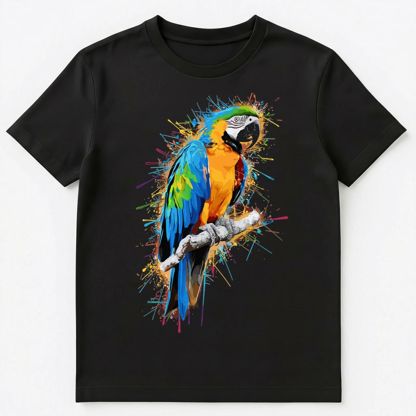 Colorful Paint Splash Macaw Art Graphic Unisex T-Shirt M