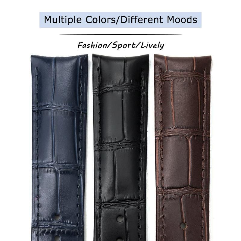 19mm 20mm 21mm 22mm Calf Leather Watchband for Jaeger LeCoultre Master Control Genuine Blue Black Cowhide Curved End Watch Strap