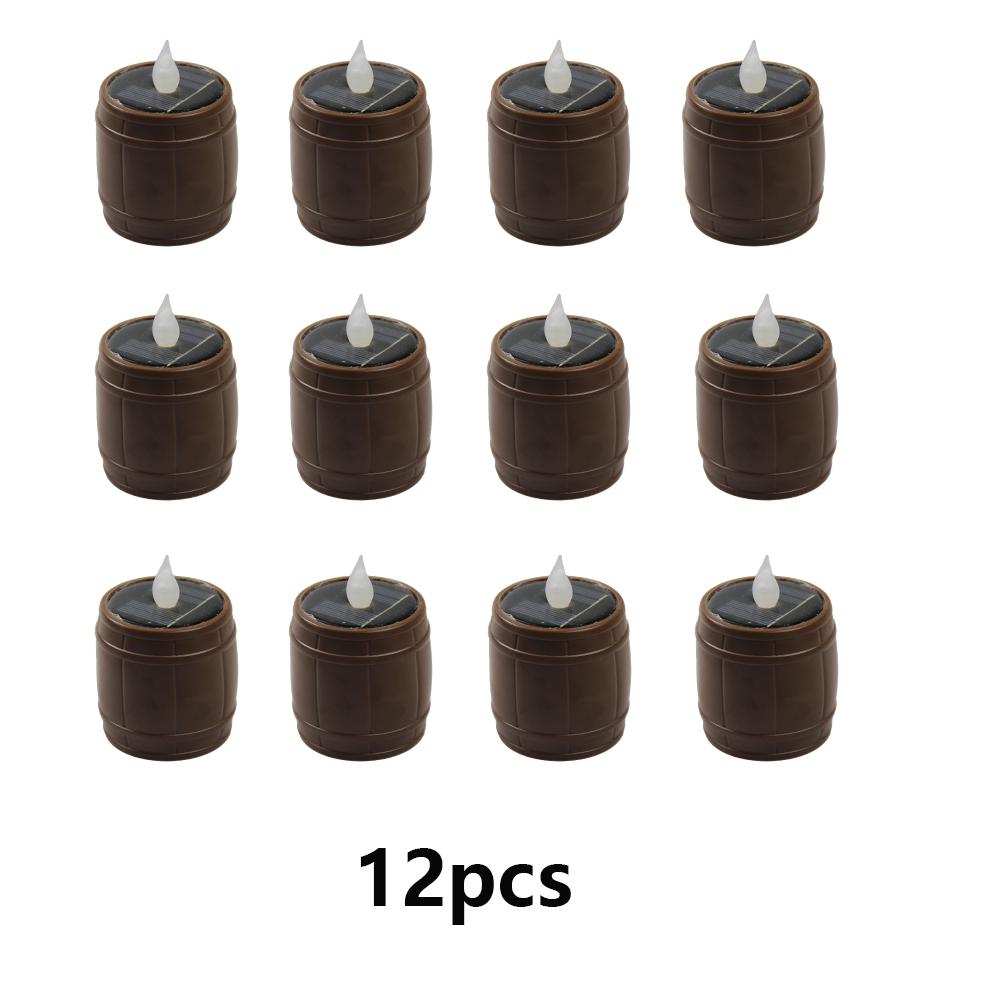 Solar Wine Barrel Candle Light Flameless Outdoor Garden Decoration Mini Waterproof Solar Candle Lamp Terrace Halloween Decor