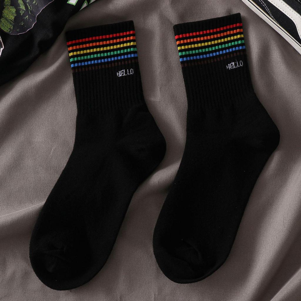 Women's Korean Trendy Cartoon Long Sports Socks - Black & White, Mid-Tube, Autumn/Winter, All-Match.