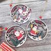 Wooden Christmas Tree Pendant Snowman/Santa Claus/Elk Round Christmas Ornament Hanging Carving Christmas Decoration