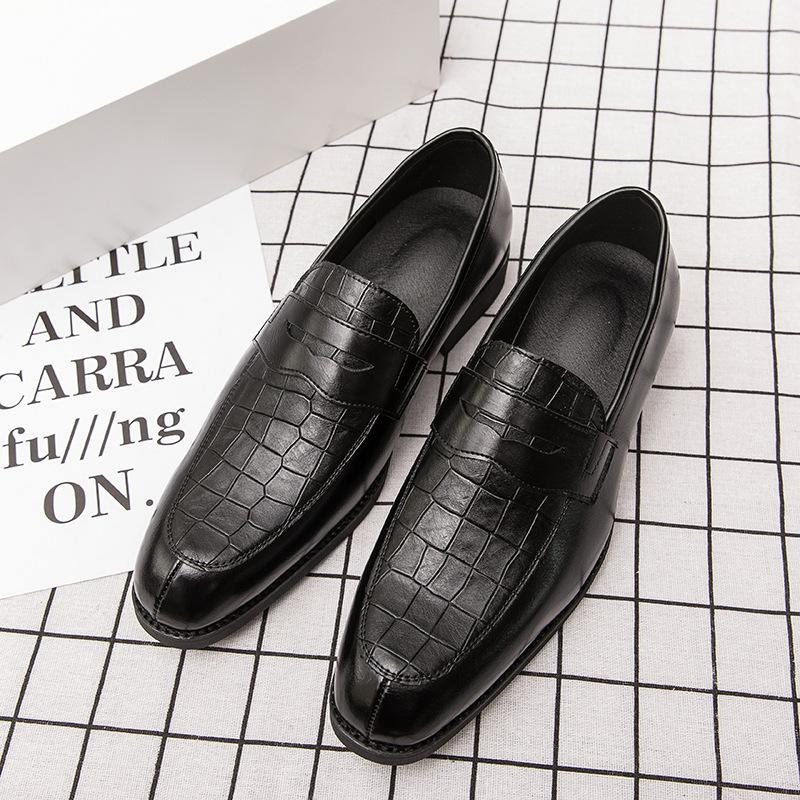 

Men s shoes trendy crocodile pattern lazy casual leather shoes trendy non-slip large size shoes 38 чёрный