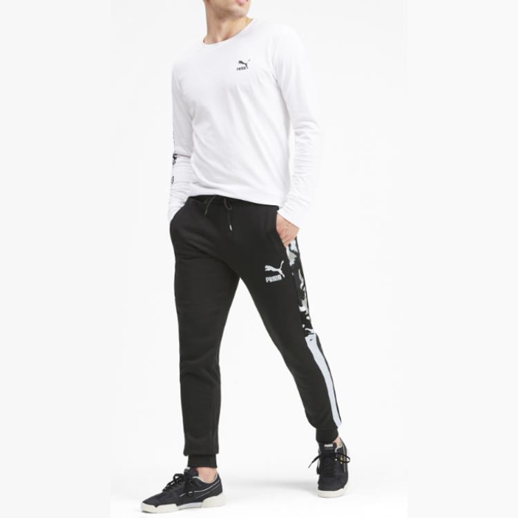 Puma T7 Track Pants with Side Stripe Panel and Drawstring Men Bottoms Black 595964-61