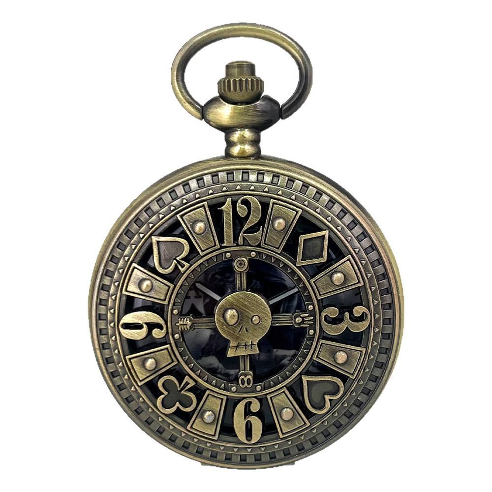 

Bronze Retro Poker Cards Skull Design Ghost Display Steampunk Quartz Pocket Watch Vintage Clock бронзовый