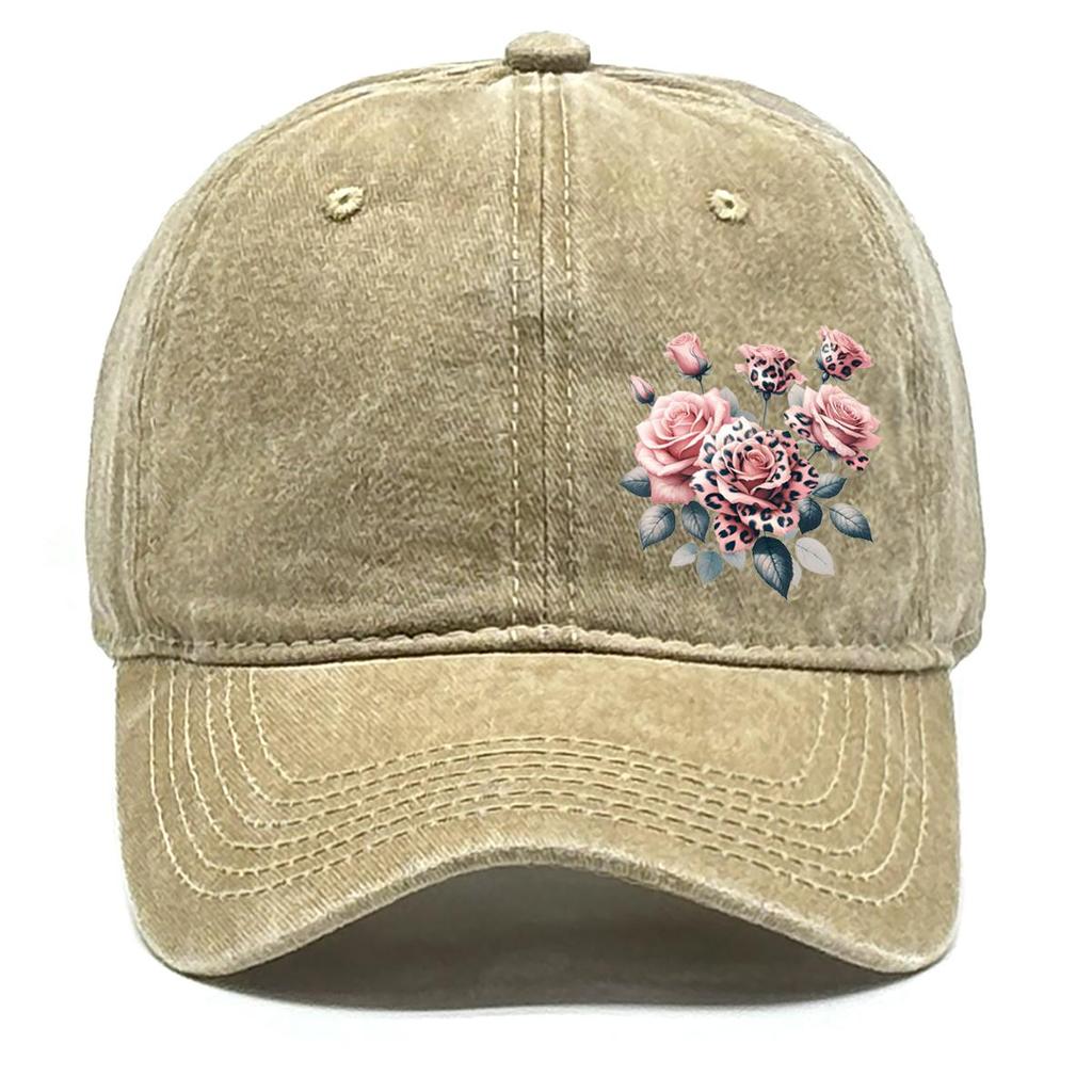 Leopard Flower Print Snapback Sun Hat, Trucker Hat Hip Hop Sun Protective Vintage Retro Adjustable Baseball Cap