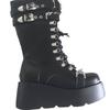 Neue Damen Plateau Stiefel Punk Gothic Leder Mid Calf Absatz Doppel Schnallenriemen Klobiger Absatz Bequem Mode Kampfstiefel