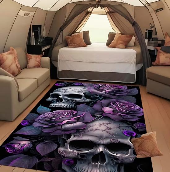 Black Skull Pattern Square Carpet Home Bedroom Living Room Decoration Carpets