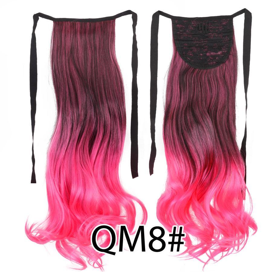 Colorful Ombre 2 Tone Cosplay Ponytail Hair Extension Body Wavy Fake One Piece Clip In Tie Up Pony Tail Dark Green/Green