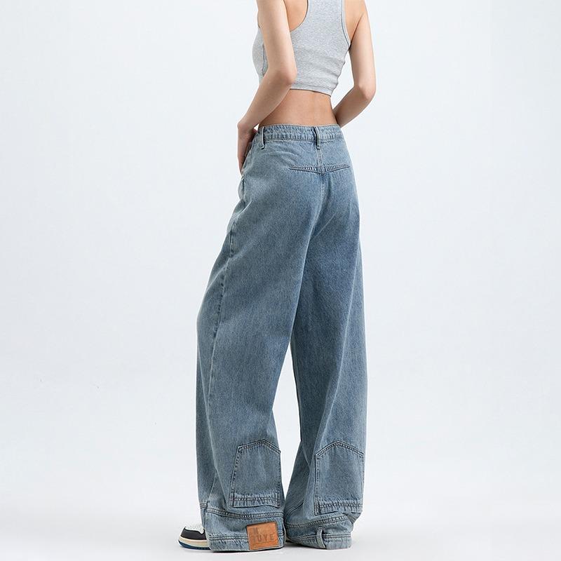 Джинсы клёш JYL для женщин High-Street Инверсивный дизайн Выстиранные Высокие Прямые Джинсовые S бездна