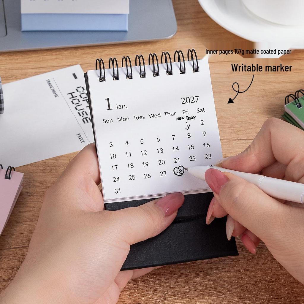 2027 Morandi English Mini Desk Calendar - Simple Style, Portable Desktop Ornament.