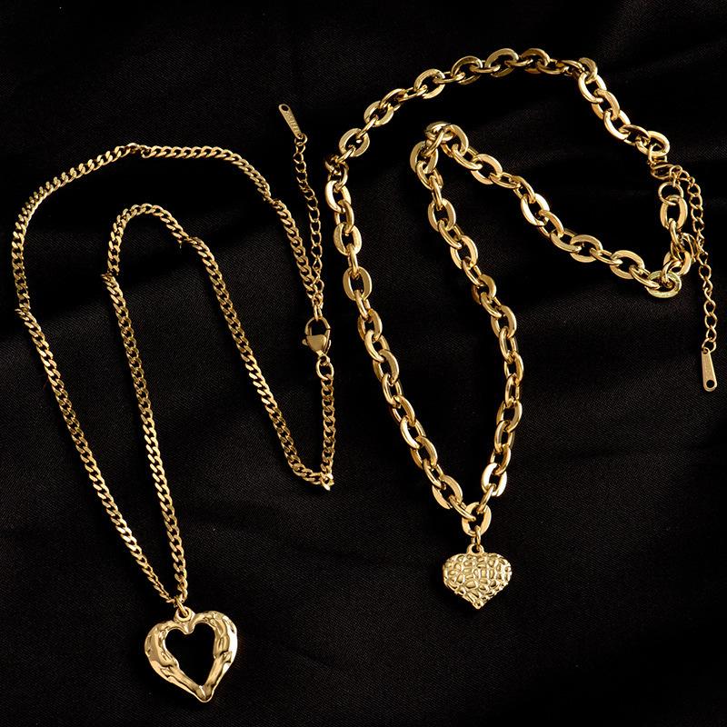 Ladies Titanium Steel Love Heart Pendant Necklace Jewelry 2pcs