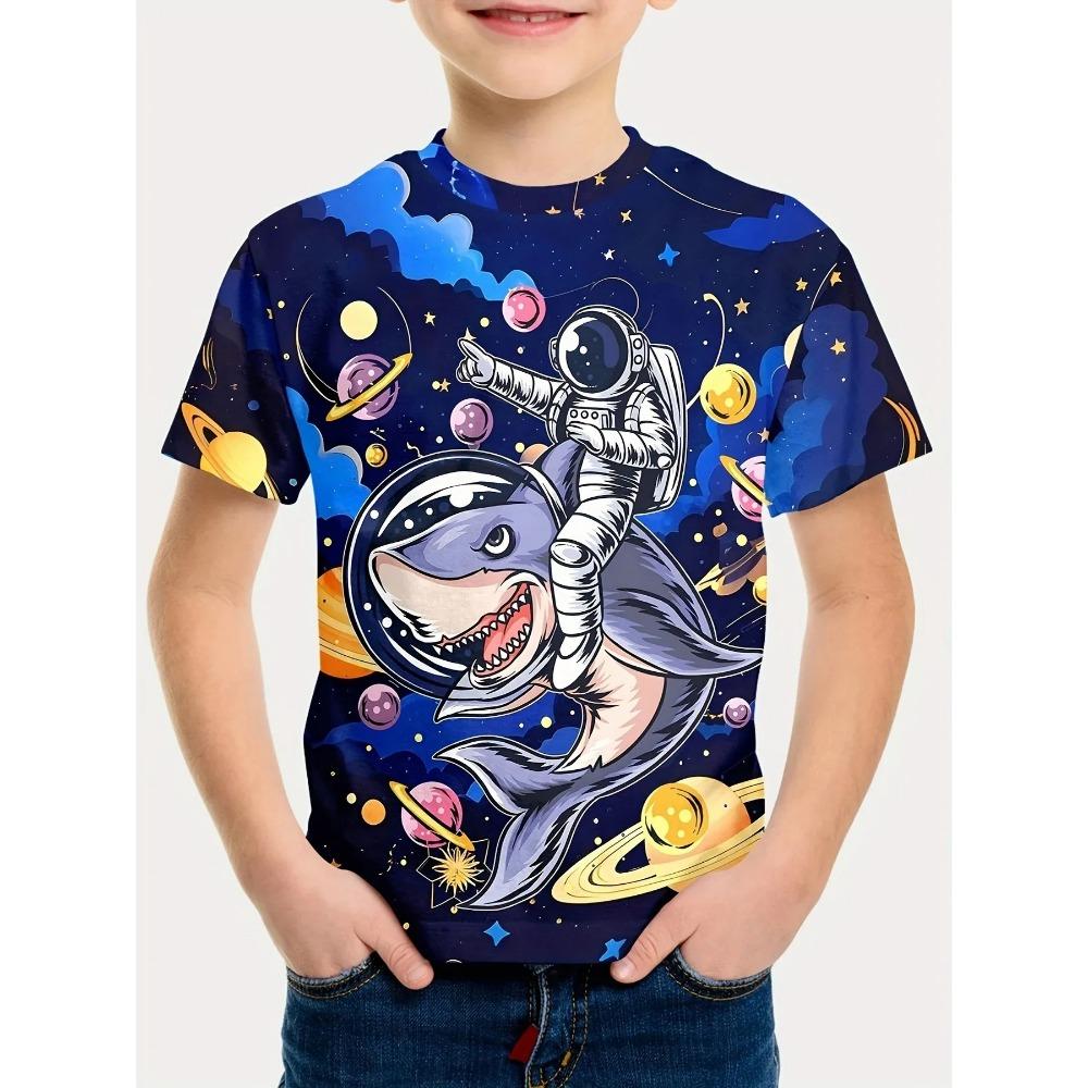 Fashion T-shirt, Summer Short Sleeved Boy Cartoon 3D Printed Boy T-shirt, Round Neck Children's Clothing