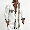 Men's Standing Collar Long Sleeved Shirt with Turtle Ethnic Geometric Pattern Printed Breathable Outdoor Casual Men's Top