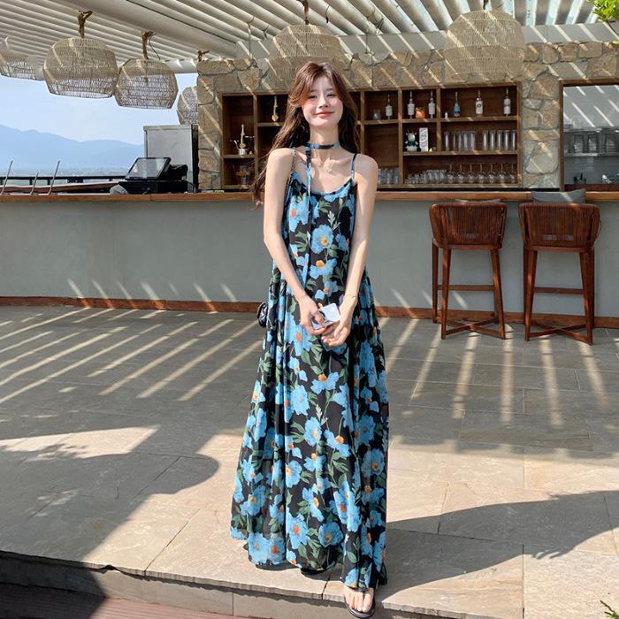 Синее Цветочное Макси Платье на Бретельках - Лето 2026 Женское Уникальный Дизайн XL