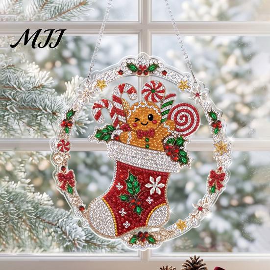 Strass Malerei Sonnenfänger Set Weihnachtskit, DIY Kunst mit Kunstperlen für Erwachsene Bastelbedarf für Anfänger, Acryl Weihnachten Schmuck Bastelmaterial
