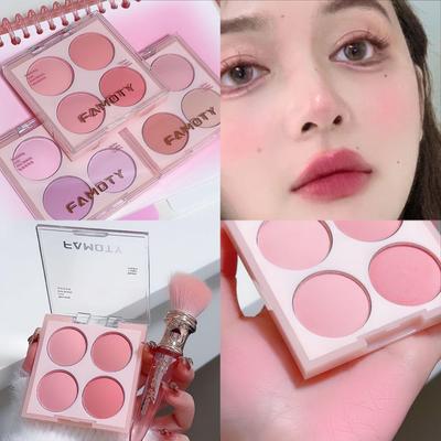 FAMOTY Four-Color Soft Matte Blush: Natural Brightening, Girlish Glow, Student-Friendly Makeup.