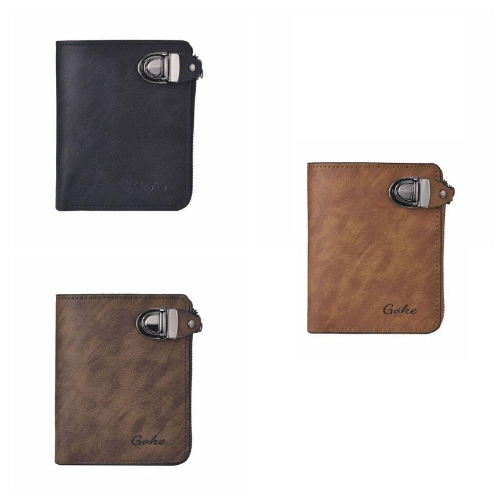 Solid Color Men's Wallet Zipper Leather Coin Purse Luxury Business Card Holder Gift