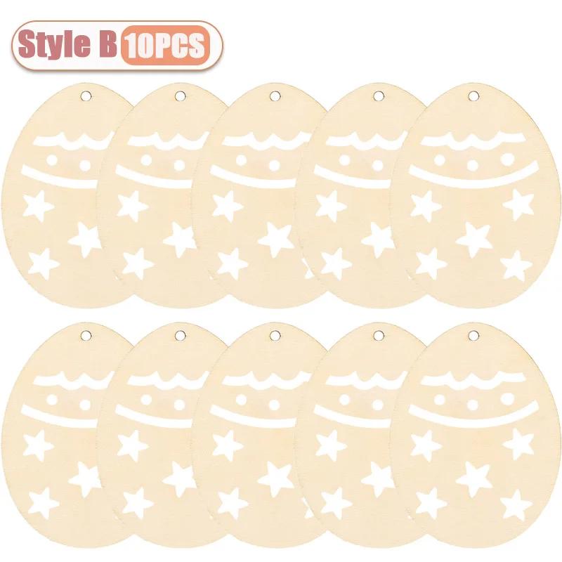 10-40PCS Easter Wooden Eggs with Hemp Rope Holiday Party Decorations DIY Craft Kits for Kids Home Wall Hanging Wooden Ornaments