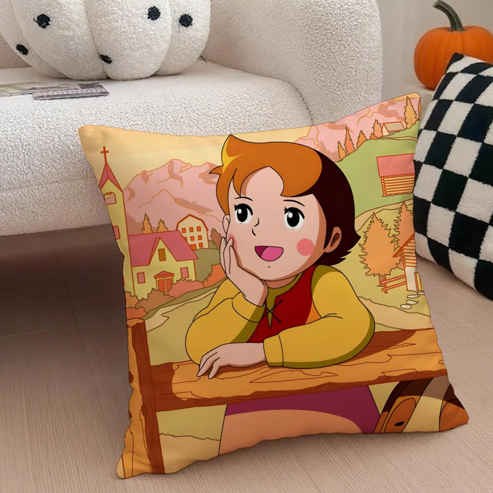 Heidi Peter And Grandpa Alps Goat Mountain Cushion Cover Throw Pillow Cover Hidden Button Durable Polyester Chair Cushion