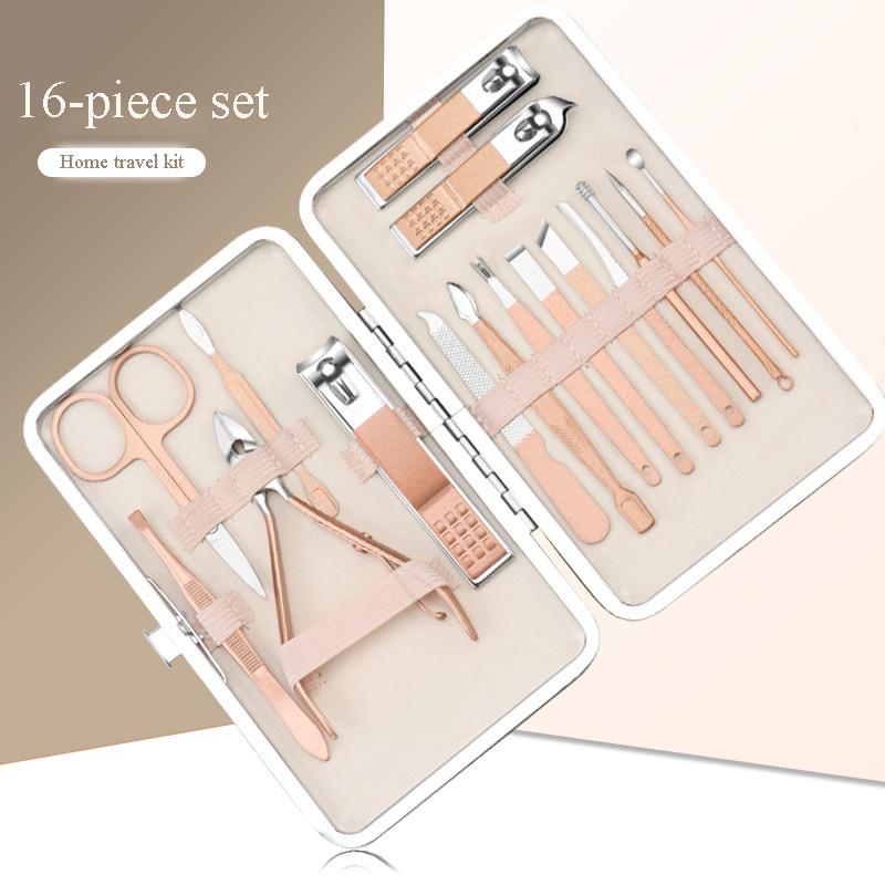 Stainless steel nail clipper set, rose gold portable nail trimming and manicure tools, complete set of dead skin clippers