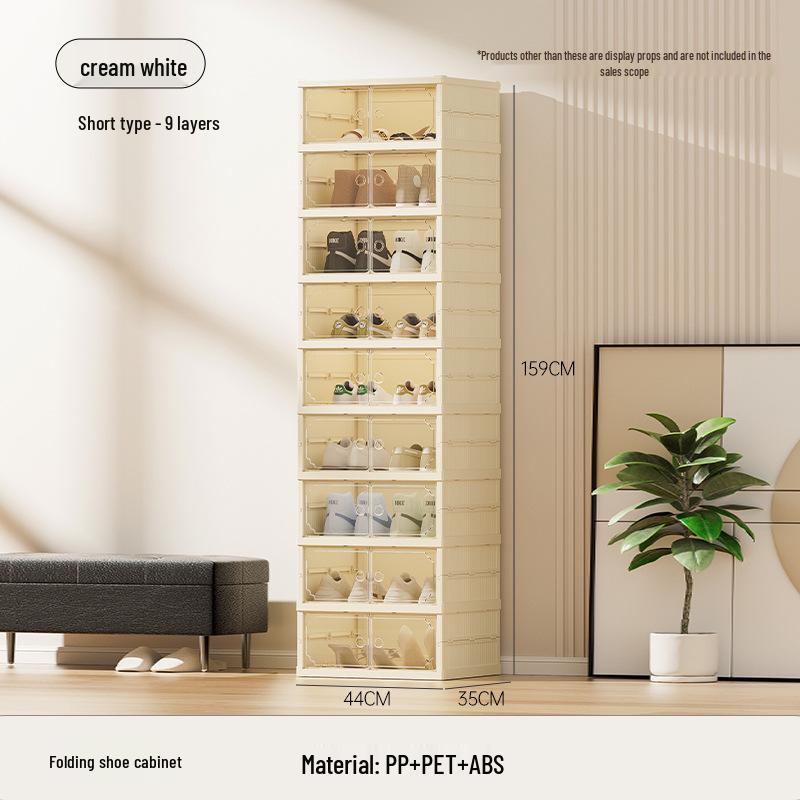 Foldable No-Assembly Shoe Cabinet: Magnetic, Transparent, Dustproof, Large Capacity, Thickened Design for Home Use.