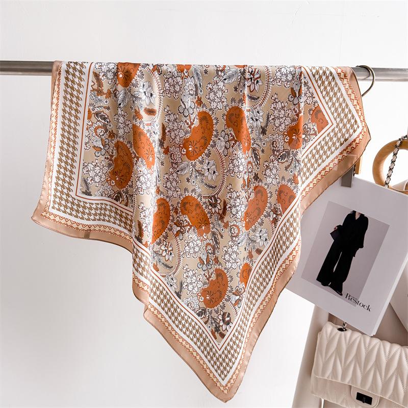 

70Cm Small Square Scarf Simulated Silk Scarf Spring And Summer Flowers Dance High-End Printed Scarf Professional Versatile Scarf One Size