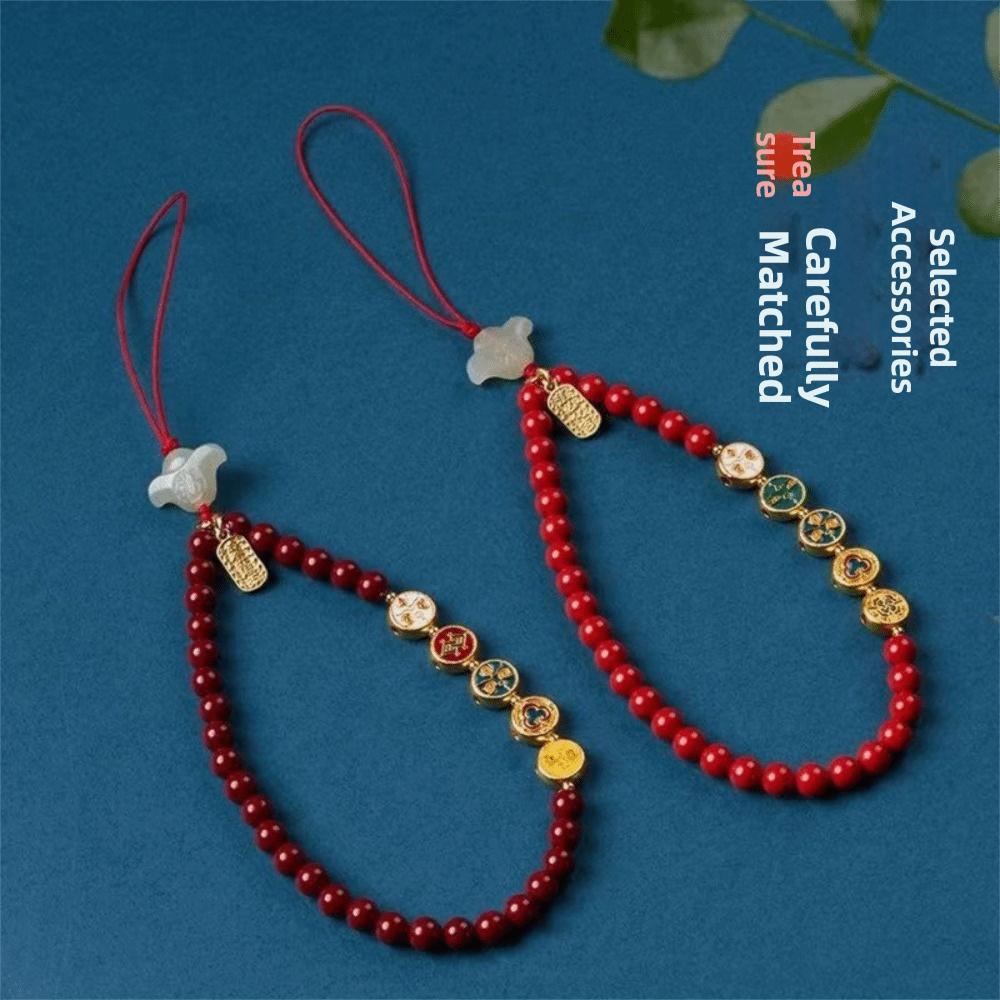 High-end Red Rope Mobile Phone Chain Handmade Woven This Life Year Pendant  Fashion Accessories
